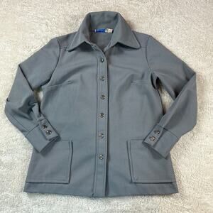 Vintage 60s Sears button down long sleeved grey polyester jacket, size 12